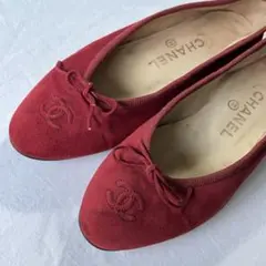 CHANEL シャネル ココマーク&リボン スウェード フラットパンプスシューズ