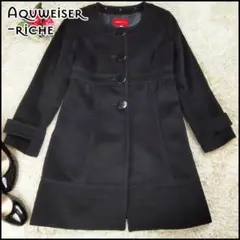 【アンゴラ61%】かわいい ノーカラーコート 黒 アプワイザーリッシェ