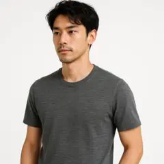 100%メリノウール メンズ 半袖Tシャツ ダークグレー （S-L）