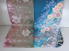 極美品!正絹振袖(エメラルドグリーン)・帯・長襦袢3点セット