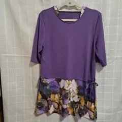 紫色 半袖チュニック 花柄