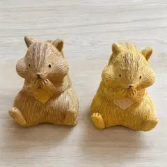 【新商品】ナチュラルキッチン　リスオブジェ　頬張りリス　2点セット　置物　秋
