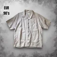 90s EUR リネン オープンカラーシャツ アロハ 刺繍 開襟 YMLA
