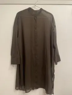 GU バンドカラー　シアーシャツ　ロングシャツ　ブラウン　S