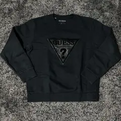 【最終値下げ】GUESS 限定 ブラックレザーロゴトレーナー M