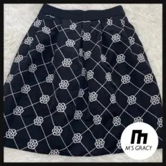 【M’S GRACY】黒 カメリアモチーフ フレアスカート サイズ38