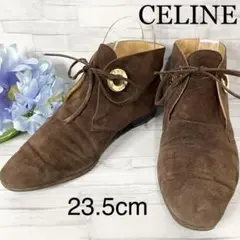 【CELINE セリーヌ】ショートブーツ スエード 茶 ブラウン ロゴ金具