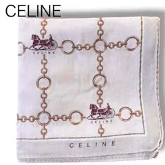 CELINE チェーンモチーフ 馬車 総柄 大判 ハンカチ ピンク系