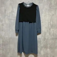 美品　ABITOKYO アビトーキョー 切替 長袖ワンピース　襟フリル　Lサイズ
