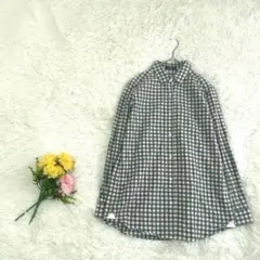【イネド】チェックシャツ　M　グレー×白　綿100％　長袖　羽織り　アウトドア