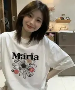 フラワープリントTシャツ Maria ホワイト　XL