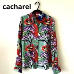 cacharel キャシャレル　ブランドシルクシャツ　和柄アートシャツ新品38