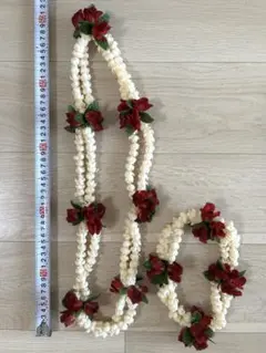 【新品・未使用】フラダンス レイ&ハク　ホワイトとレッドの花