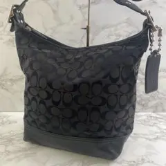 COACH コーチ シグネチャー ジャガード×本革 レザー ショルダーバッグ 黒