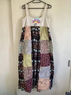ハンドメイド　パッチワーク　ワンピース　ヒッピー　フールザハーミット　きのこ