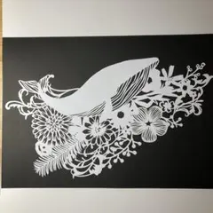 【（匿名配送）】切り絵　クジラと花
