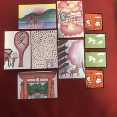 広島 宮島 風景 イラスト ポストカード 6枚セット&シール4枚