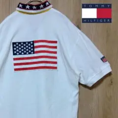 トミーヒルフィガー 古着 ポロシャツ アメリカ国旗 オールドフラッグタグ 白