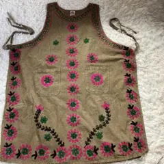 インド製 刺繍ワンピ　サンドレス　おしゃれエプロン 体型カバー　フリーサイズ