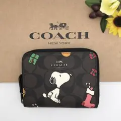 COACH スモール ジップ アラウンド ウォレット スヌーピー ブラウン 新品