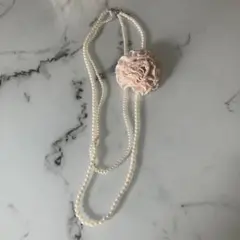 【couture broach】コサージュ付き2連ロングパールネックレス☆