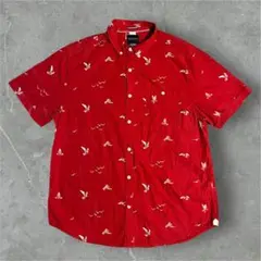 【アメリカ古着】 DENIM & FLOWER 総柄 レッド 半袖シャツ