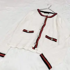【イマージュ】ニットカーディガン レトロ かわいい シルバーボタン トリコロール