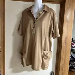 ベージュ シャツ 半袖 ボタン付き