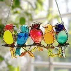 サンキャッチャー　小鳥　5羽　アクリルプレート　壁掛け　癒やし　風水　インテリア