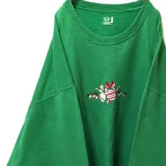 フルーツオブザルーム クリスマス装飾刺繍 スウェット グリーン緑色3XL古着
