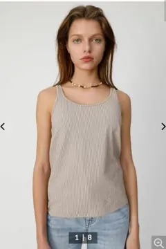 新品MOUSSY 細ストライプ柄タンクトップ ベージュ×ホワイト F