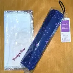 パーリーデュー　折り畳み傘　ハート柄　晴雨兼用傘 タオルハンカチ付き
