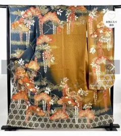 振袖 青緑・オレンジ 花柄 159cm