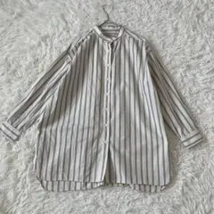 クラシカルエルフ バンドカラーストライプシャツ ゆったり 綿100% ゆったり