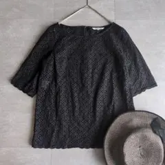 ニジュウサンク　23区　コットン　レース　ブラウス　半袖　エンブロイダリー 40
