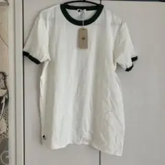 on the earth ホワイト/グリーン リブ付きTシャツ Lサイズ