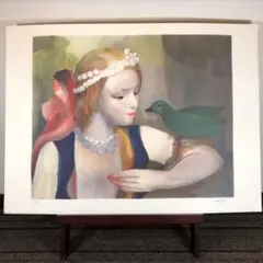 マリー・ローランサン 「鳥と少女」　リトグラフ　版画シート　額縁無し　美品 マリー ローランサン 鳥と少女 リトグラフ 版画シート 額縁無し