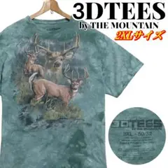 3DTEES アニマル柄 シカ 雄鹿 タイダイ Tシャツ 2XLサイズ グリーン