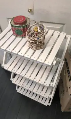 【木製4段折り畳みラック】 ホワイト