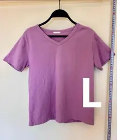 美品｜GU｜パープル無地VネックTシャツ｜Lサイズ