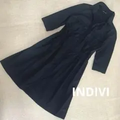 INDIVI シャツワンピース ネイビー コットン70 オフィスカジュアル