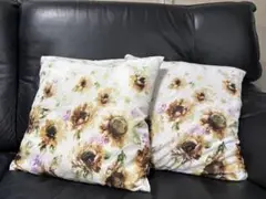 Francfranc フランフラン　花柄クッションカバー2枚組　向日葵　美品