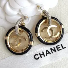 【新品】CHANELレア希少 クリスタル付き ココマークフープピアス 確実正規品