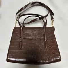 クロコダイル型押し 2WAY ハンドバッグ ブラウン ショルダーストラップ付