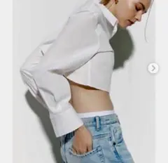 ZARA ショート丈　シャツ　レディース　ホワイト　白　トップスブラウス