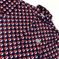 efficace homme パターン柄 ポロシャツ 半袖 紺赤白 1 美品