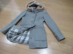 バーバリーブルーレーベル ラビットファー アンゴラカシミヤコート グレー 38
