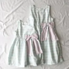 ◎ラッフルバッツ 4T 8 リボン ボーダー ノースリーブ ワンピース セット