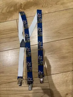レトロ青色花柄サスペンダー