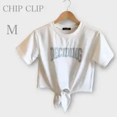チップクリップ　ショート丈ロゴカットソー　半袖　クロップドTシャツ　ホワイトM